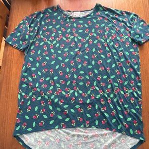 Women's LuLaRoe Irma tee/tunic XL (fits like a 1X) - teal w/pink flowers